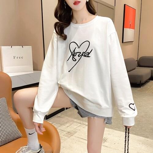 2xl Embroidery White Sweatshirt For Women Spring Autumn Loose Sweatshirt Women New Fashion Korean Oversize Sweatshirt Women