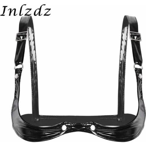 Womens Lingerie Bra Top for Sex Fashion Leather Adjustable Wire-free Open Cup Shelf Bra Exposed Breasts Nipples Sexy Sex Costume