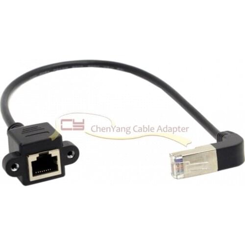 0.3M Up Angled 90 Degree STP UTP Cat 5e Male to Female Panel Mount Ethernet Network Extension Cable