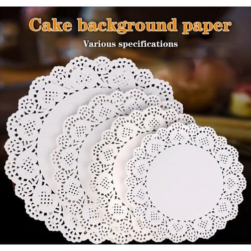 100pcs Home Party Birthday Kitchen Lace Paper Table Doilies White Decorative Tableware Placemats Napkin Hollowed Cake Paper Mats