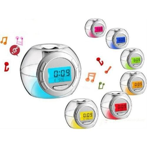 100pcs/lot Electronic Digital Transparent Multifunctional Calendar Alarm Clock with 7 Color Changing Light 6 Natural Sounds