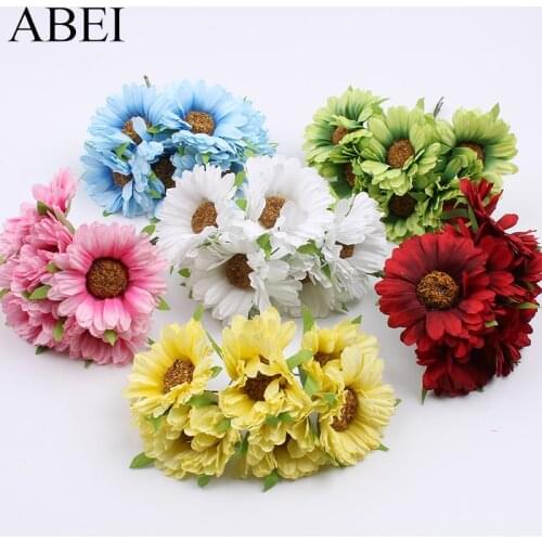 12pcs Sunflower Bouquet Artificial Flower For Wedding Decoration Handmade Scrapbook DIY Wreath Garland Fake Silk Fabric Flower