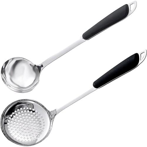 2 Pcs Stainless Steel Soup Ladle&Skimmer Slotted Spoon,with Heat Resistant Long Handle,for Kitchen or Restaurant,14 Inch
