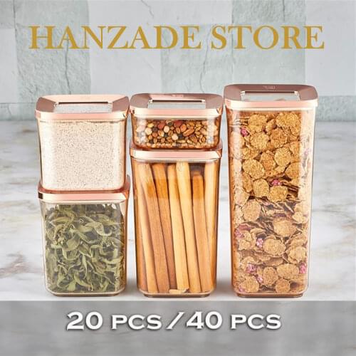 5-30 Piece Luxury Storage Box Pantry Kitchen Refrigerator Organizer Food High Quality Rice Pasta Coffee Candy European Modern Luxury Transparent Container Square Original Set Vacuum Cover Noodles Legumes Grain Airtight