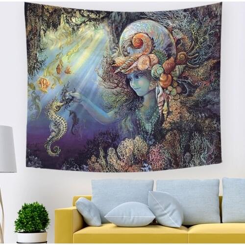 2021 Mandala Tapestry Wall Hanging Wall Tapestry Bohemian Psychedelic Tapestry Conch Girl Sea Horse Bedroom Dorm Decor Hippie