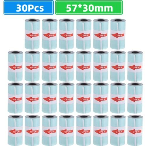 30 Rolls Printable Sticker Paper Roll Direct Thermal Paper Self-adhesive 57*30mm for PeriPage A6 Thermal Printer PAPERANG P1/P2