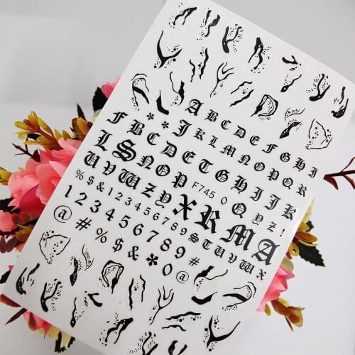 3D Nail Sticker Art Russian Letters Numbers Self Adhesive Sliders Stickers for Nails Foil Design Manicure Sticker Accessories