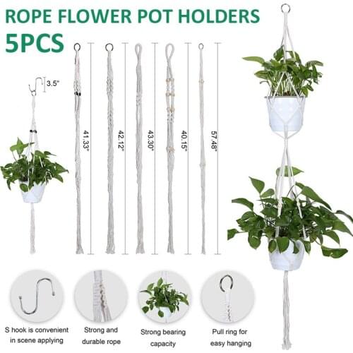5PCS Rope Flower Pot Holders Garden Plant Hanger Macrame Hanging Planter Basket Rope Flower Pot Holder Decors