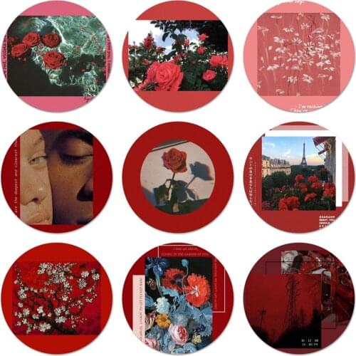 58mm Retro red pattern art lyrics aesthetic Badge Brooch Pin Accessories For Clothes Backpack Decoration gift