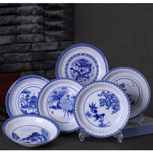 8inch Jingdezhen Blue and White Porcelain Dinner Plates Chinese Vintage Dragon Plate Household Food Tray Ceramic Soup Rice Plate