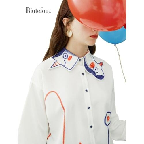 【Biutefou】Original Design 2021 New Arrival Women Loose Graffiti Long Sleeve Shirt