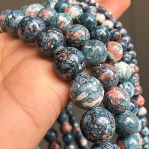 Natural Stone Dark Blue Rain Flower Jaspers Round Loose Beads For Jewelry Making 15''Inches 4/6/8/10/12mm DIY Bracelet Necklace