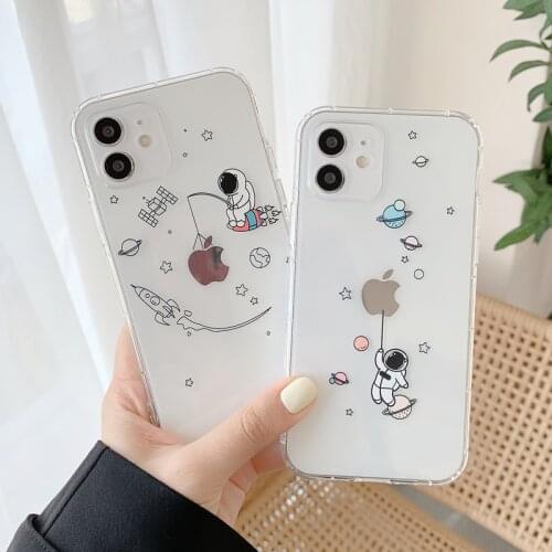 Phone Case For iPhone 12 11 Pro X XR XS Max 12 Mini Fashion Cartoon Astronaut Planet Star Clear Soft TPU For iPhone X 7 8 Plus