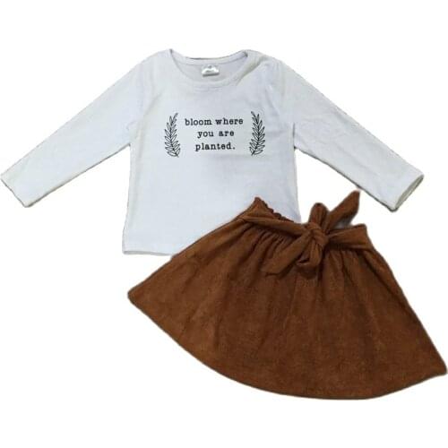 Girlymax Fall/Winter Baby Girls Cotton Brown Suede Skirt Boutique Long Sleeve Top Kids Clothing