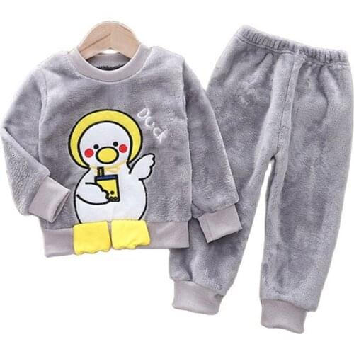 Children Pajamas Suits Winter Boy Girls Clothing 2021 New Cartoon Thick Flannel Fleece Baby Sleepwear Homewear Kids Pajamas Set