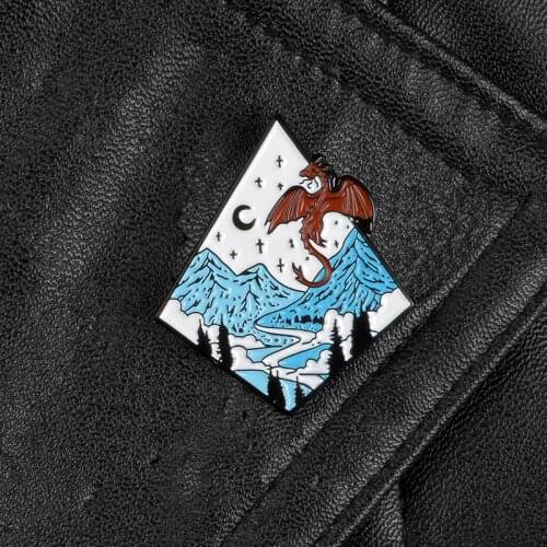 Dragon World Enamel Pin Jurassic Realm Landscape Fun Badge Creative Bag Clothes Lapel Pin and Brooch Jewelry Gift for Friends