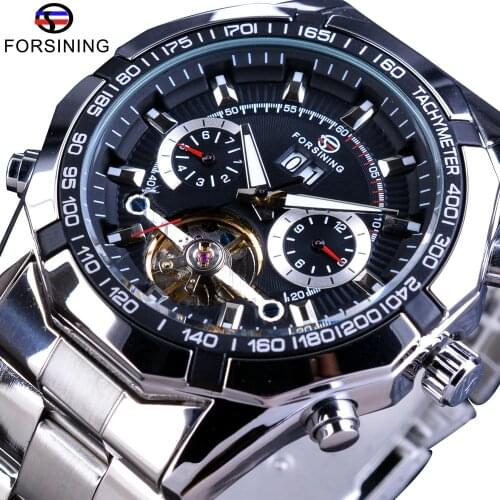 Forsining 2017 Stainless Steel Tourbillion Design Fashion Mens Watch Top Brand Luxury Autonatic Mechanical Military Wristwatch