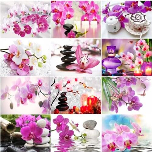 GATYZTORY 40x50cm Pictures By Number Flower For Adult Drawing On Canvas Kits Butterfly Orchid Handpainted Art Gift Home Decor