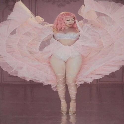 H65 Singer Sleeveless Dancer High Elastic Stretched Jumpsuit Show Trailing Sexy Backless Crystal Strapless Diamond Cupcake Dress