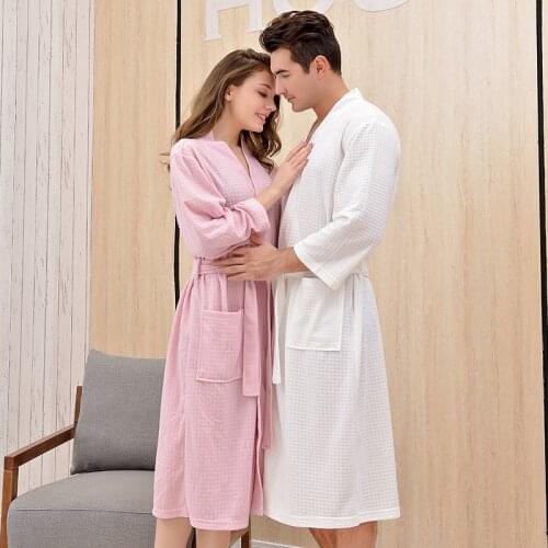 Couple Waffle Kimono Robe Sleepwear Intimate Lingerie Homewear Spring Summe New Home Clothing Bathrobe Gown Casual Sleepwear