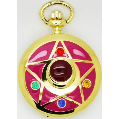 10pcs in Classically Charm golden tone star wings moon black dail Quartz pocket watch necklace watch party gift