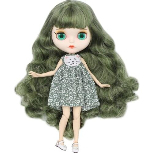 ICY DBS Blyth Doll white skin joint body New matte face green mixed color curls hairs DIY sd gift toy