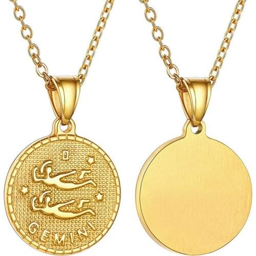 2019 Hot Sale Gemini Pendant Necklace Gold Color 12 Horoscope Zodiac Sign Choker Necklace For Women Men Jewelry Naszyjnik Colar