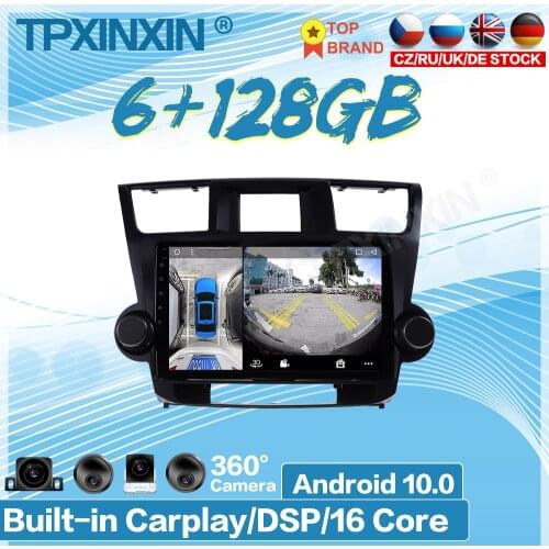 For Toyota Highlander 2009-2013 360 HD Auto Surround View Camera Android 10.0 Car Multimedia Player Stereo Radio GPS Navigtion
