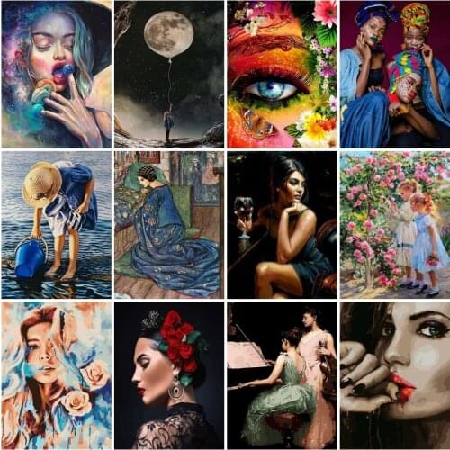 AZQSD Coloring Picture By Numbers Girl Hand Paind Kit Canvas Painting By Numbers Portrait Zero Foundation Home Decoration