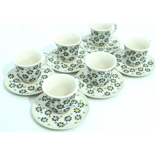 Handmade Tile Ceramic Daisy Pattern Coffee Cup Set - Yellow