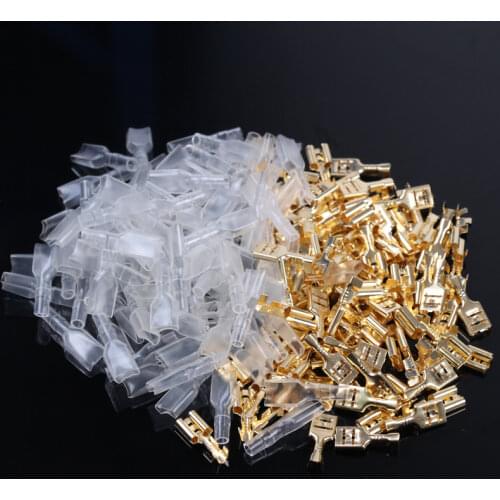 200/100Pcs Female Crimp Terminal Connector 2.8/4.8/6.3mm Gold Brass Car Speaker Electric Wire Connectors Set 22-16 AWG