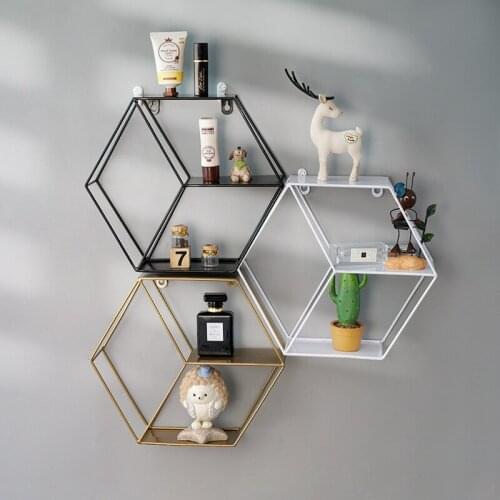Wall Shelf Floating Shelves Wall Mounted Hexagon Storage Holder Storage Rack for Bedroom Living Room Office Organizer Decoration
