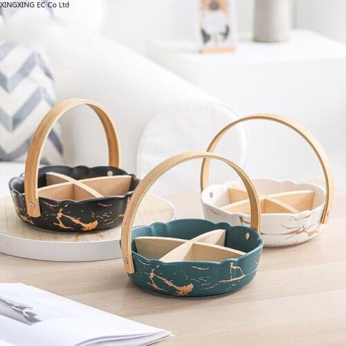 Nordic Style Creative Ceramic Portable Divided Fruit Plate Dried Fruit Plate Dessert Candy Snack Storage Box Nut Platter