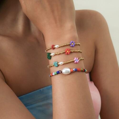 Origin Summer Sweet Multicolor Daisy Simulation Pearl Beaded Charm Bracelets for Women Irregular Stone Bracelets Jewelry