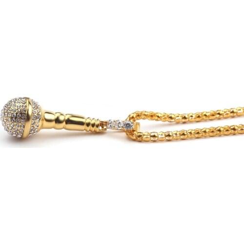 Ice Out Bling Music Stereoscopic Microphone Pendants Necklaces For Men Women Hip Hop Jewelry for friends