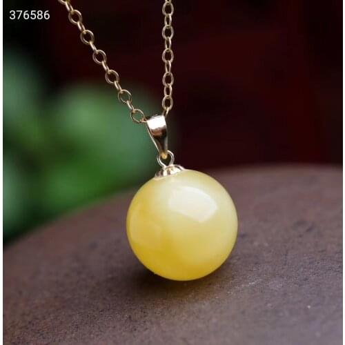 Certificate Natural Yellow Amber Necklace Round Sphere 14K Gold Women Pendant 11mm 13mm Healing Gemstone New Gift Crystal AAAAA