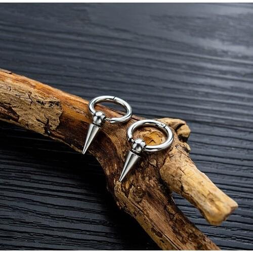 Popular Stainless Steel Silver Color Geometric Round Cone Handing Drop Earring Men New Fashion Trendy Statement Earrings Jewelry