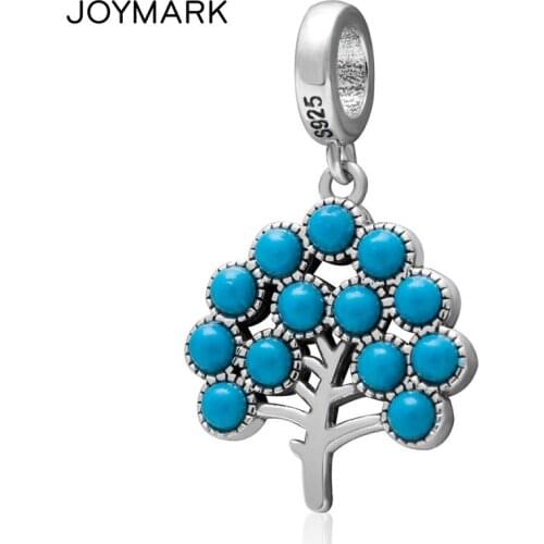 Natural Turquoise Tree of Life Pendant 925 Sterling Silver Beads Dangle Charms Accessories For Jewelry Making SDC935