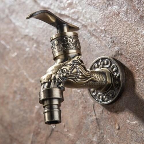 Carved Wall Mount Zinc Alloy Antique Bronze Bibcock,Decorative Outdoor Garden Faucet Washing Machine Faucet Small Tap