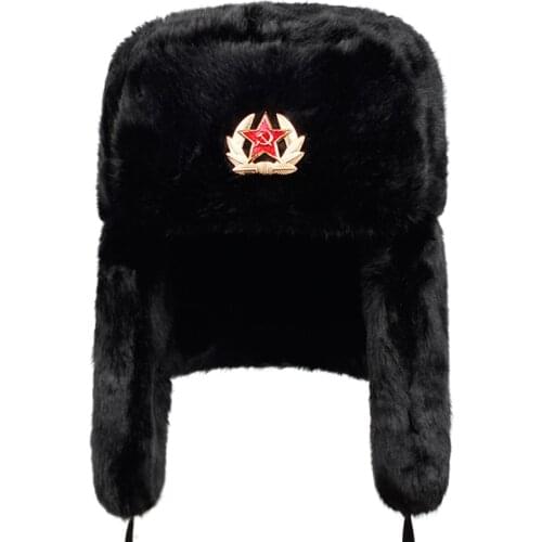New Russian bomber cap outdoor warm earmuffs men and women universal winter ski caps military badge thickened hats