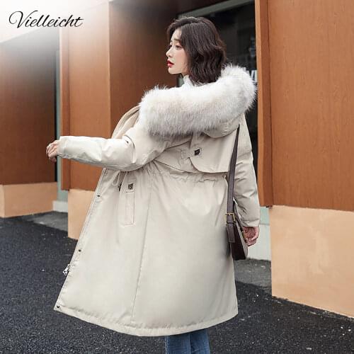 Vielleicht Thick Warm Winter Coat Women Winter Jacket Fur Liner Plus Size 4XL Hooded Female Long Parkas Snow Wear Padded Clothes