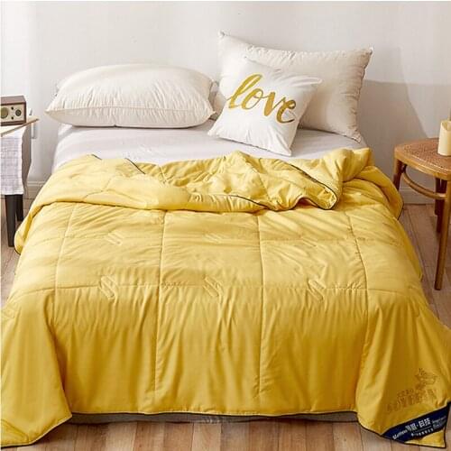 Bean Fiber Thin Quilt Summer Blankets for Double Beds Air Condition Quilt for Queen King Bed Bedding White Blue Pink Bed Cover