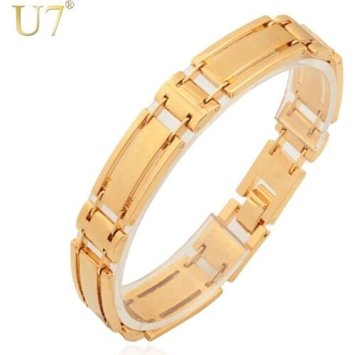 U7 Gold/Silver Color Link Chain Bracelet Fashion Jewelry Trendy Wide Bracelets Bangles Men Jewelry H442