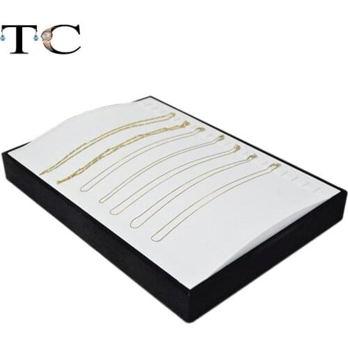 Jewelry Display Box Pearl Necklace Holder Case Silver Pendant Stand Chain Organizer Display Tray White and Black Velvet