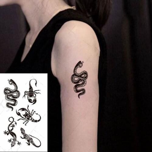 Waterproof Black Tattoo Sticker Temporar Fake Tattoo Anime Arm Tattoo Snake Scorpion Lizard Sticker Fake Tattoo for Woman Kids