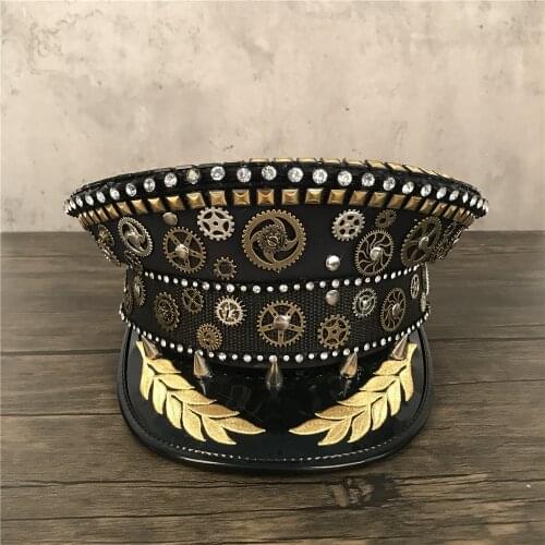 Steampunk Military Hat Germany Officer Visor Cap Gears Spikes Steampunk Hat Army Hat Punk Police Cap Cosplay Hat Size S M L XXL