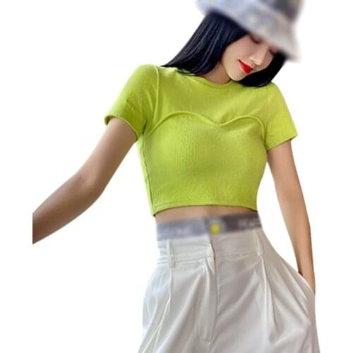 Womens Casual Fashion O-Neck Tee Shirt Solid Color Short Sleeve Korean Style Summer Ladies Tshirt