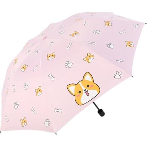 Fashion Cartoon Lovely Dog Corgi Umbrella for Women UV Rainproof Umbrella Parasol Rain Manual Folding Umbrellas