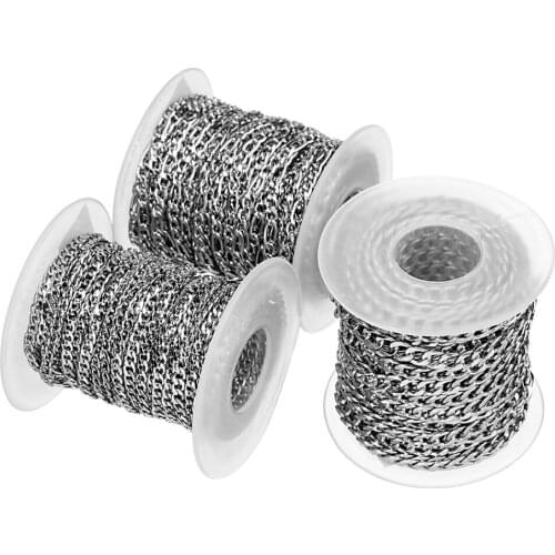 10Yards/Roll 3/3.8/4.5mm Width Silver Tone Stainless Steel Bulk Chain Mens Chain for Necklaces Bracelets Jewelry Making