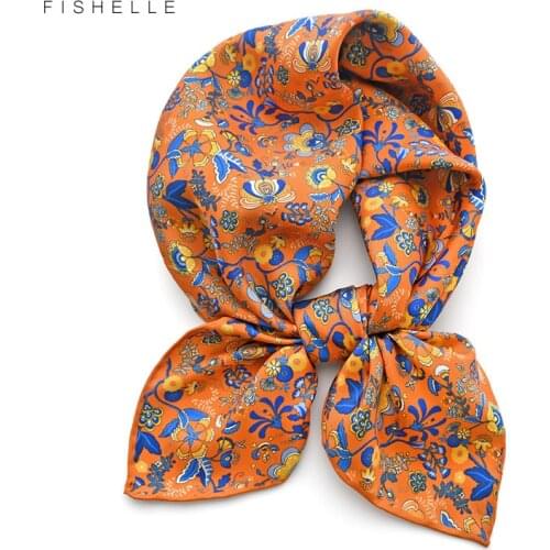 Outdoor travel 100% twill silk scarf for women printing flower 65cm square bandana foulard ladies hair scarves headscarf warp